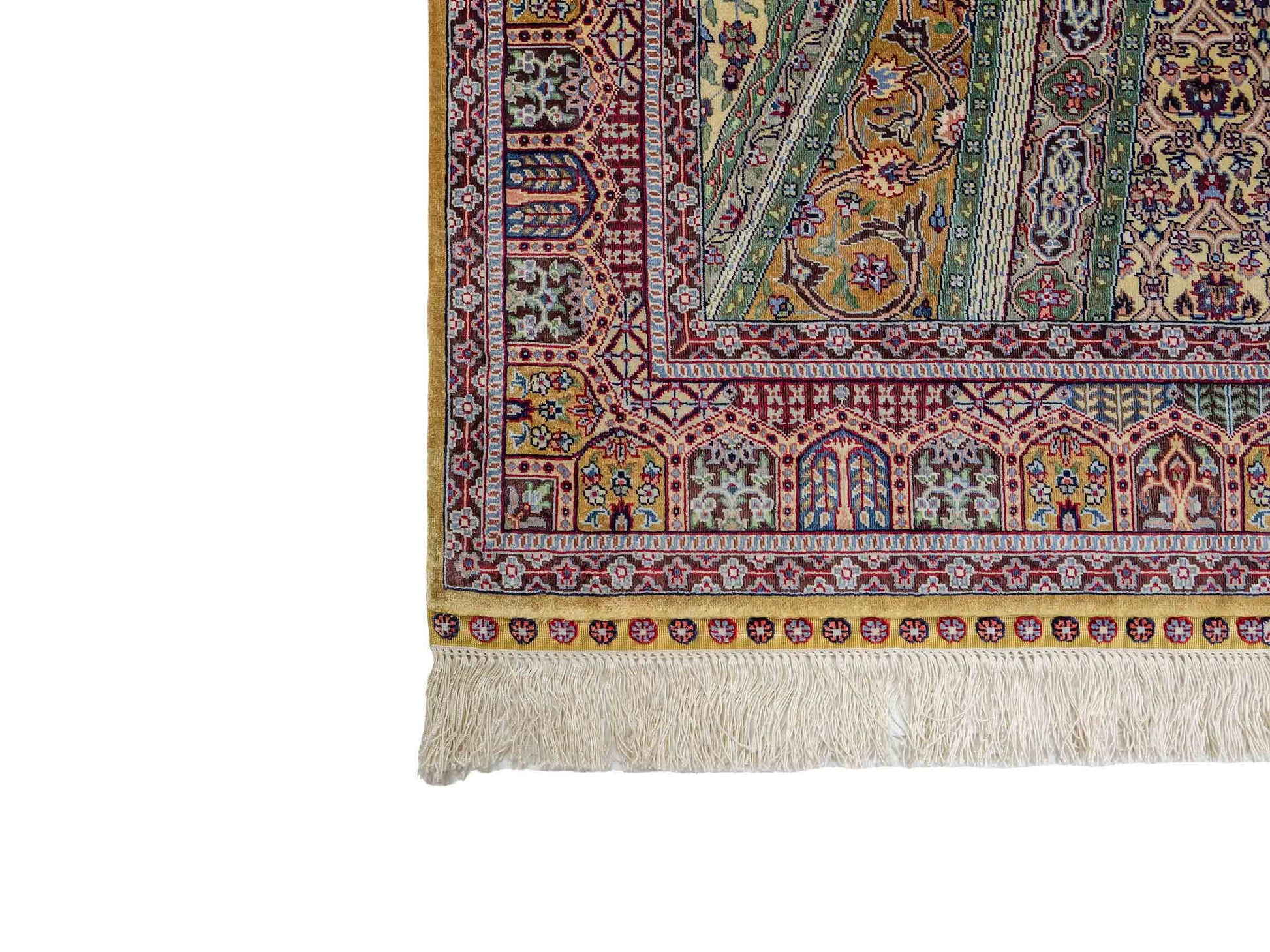 Sehr feiner, handgeknüpfter Khademi Ghom Orientteppich aus Seide, braun, oliv. 161x94 cm. Vertrieb durch Jupiter Intl.