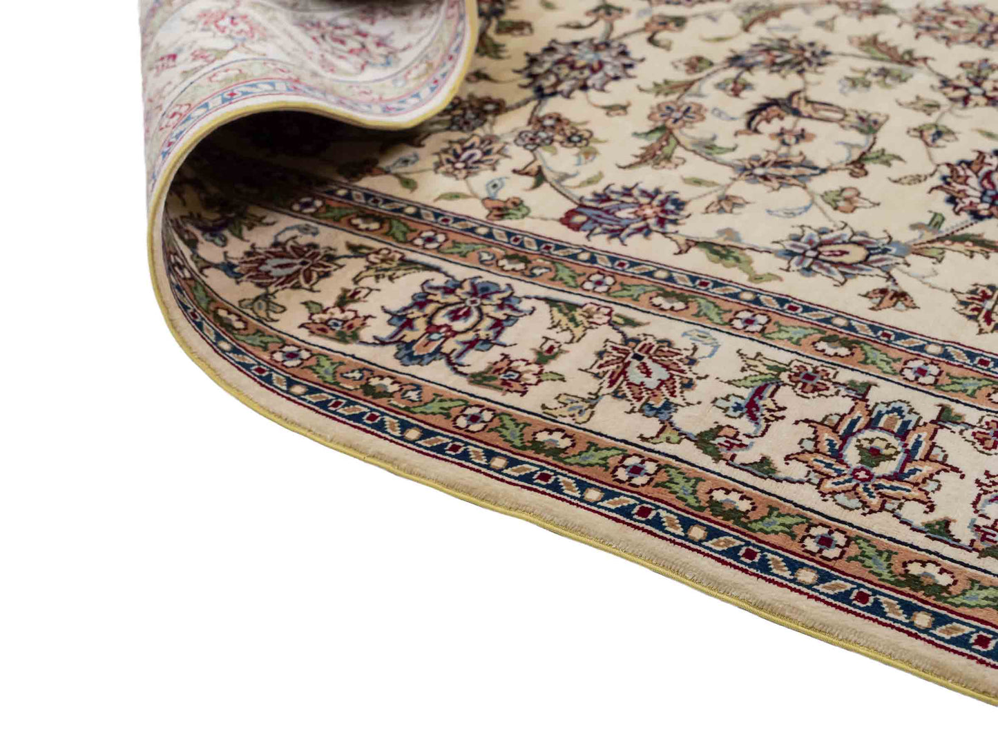 Sehr feiner, handgeknüpfter Khademi Orientteppich mit Ghom Design aus purer Seide, weiß, creme. 183x78 cm. Vertrieb durch Jupiter Intl.
