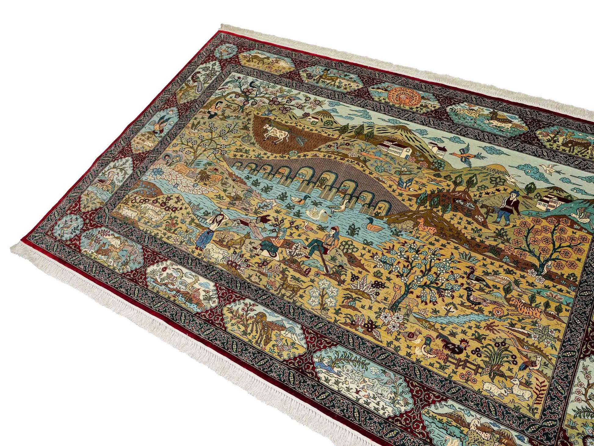 Sehr feiner, handgeknüpfter Khademi Orientteppich mit Ghom Design aus reiner Seide, rot, multicolor. 189x123 cm. Vertrieb durch Jupiter Intl.