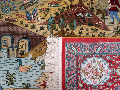 Sehr feiner, handgeknüpfter Khademi Orientteppich mit Ghom Design aus reiner Seide, rot, multicolor. 189x124 cm. Vertrieb durch Jupiter Intl.