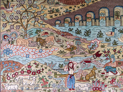 Sehr feiner, handgeknüpfter Khademi Orientteppich mit Ghom Design aus reiner Seide, rot, multicolor. 189x125 cm. Vertrieb durch Jupiter Intl.