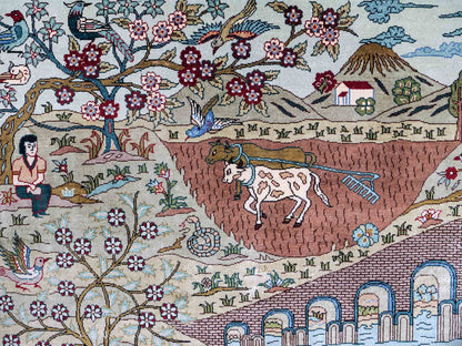 Sehr feiner, handgeknüpfter Khademi Orientteppich mit Ghom Design aus reiner Seide, rot, multicolor. 189x125 cm. Vertrieb durch Jupiter Intl.