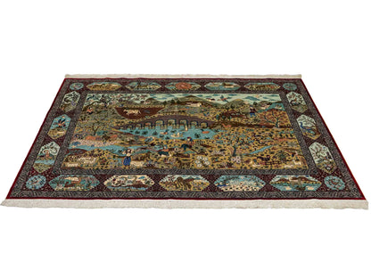 Sehr feiner, handgeknüpfter Khademi Orientteppich mit Ghom Design aus reiner Seide, rot, multicolor. 189x125 cm. Vertrieb durch Jupiter Intl.