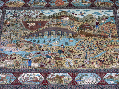 Sehr feiner, handgeknüpfter Khademi Orientteppich mit Ghom Design aus reiner Seide, rot, multicolor. 189x125 cm. Vertrieb durch Jupiter Intl.