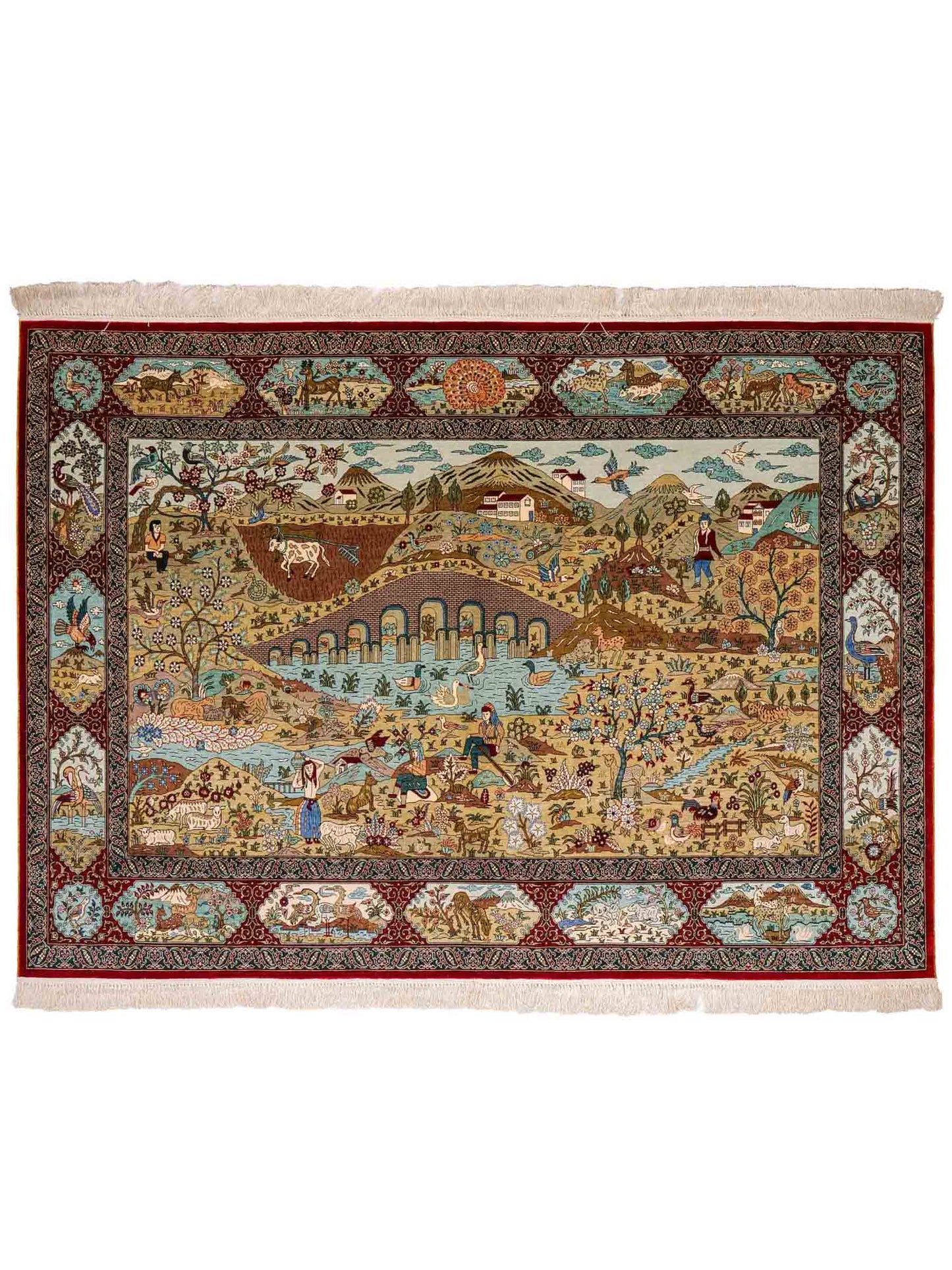 Sehr feiner, handgeknüpfter Khademi Orientteppich mit Ghom Design aus reiner Seide, rot, multicolor. 190x124 cm. Vertrieb durch Jupiter Intl.