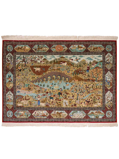 Sehr feiner, handgeknüpfter Khademi Orientteppich mit Ghom Design aus reiner Seide, rot, multicolor. 190x124 cm. Vertrieb durch Jupiter Intl.