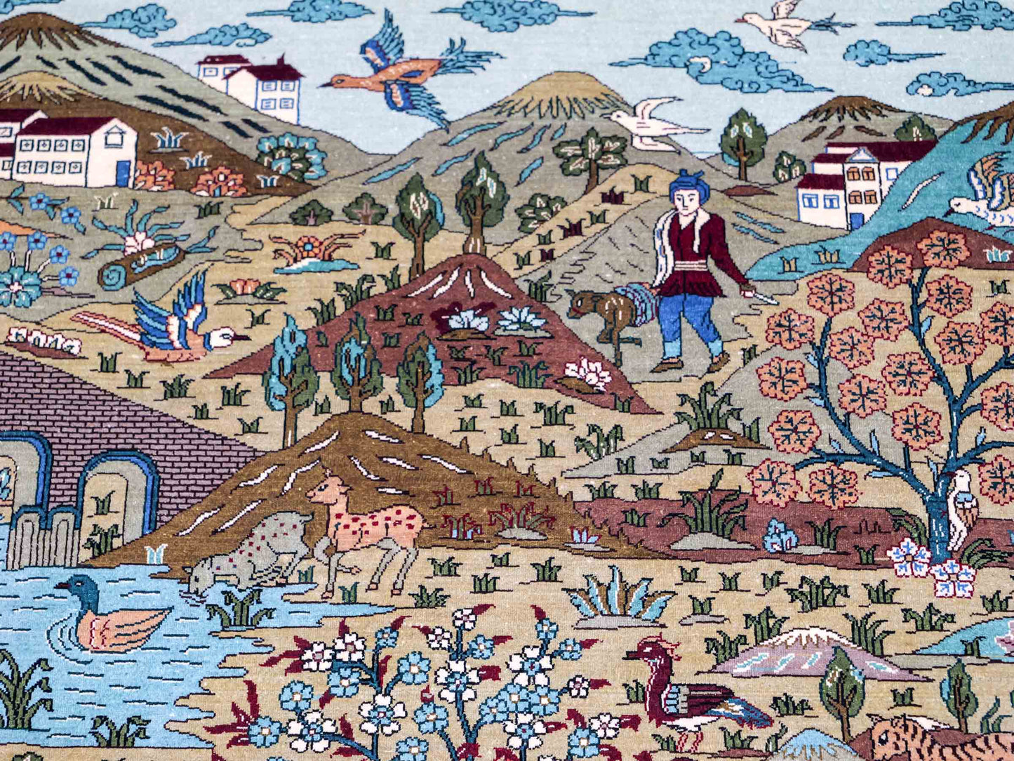 Sehr feiner, handgeknüpfter Khademi Orientteppich mit Ghom Design aus reiner Seide, rot, multicolor. 190x124 cm. Vertrieb durch Jupiter Intl.
