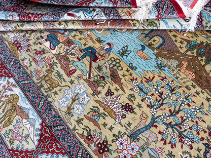 Sehr feiner, handgeknüpfter Khademi Orientteppich mit Ghom Design aus reiner Seide, rot, multicolor. 190x124 cm. Vertrieb durch Jupiter Intl.