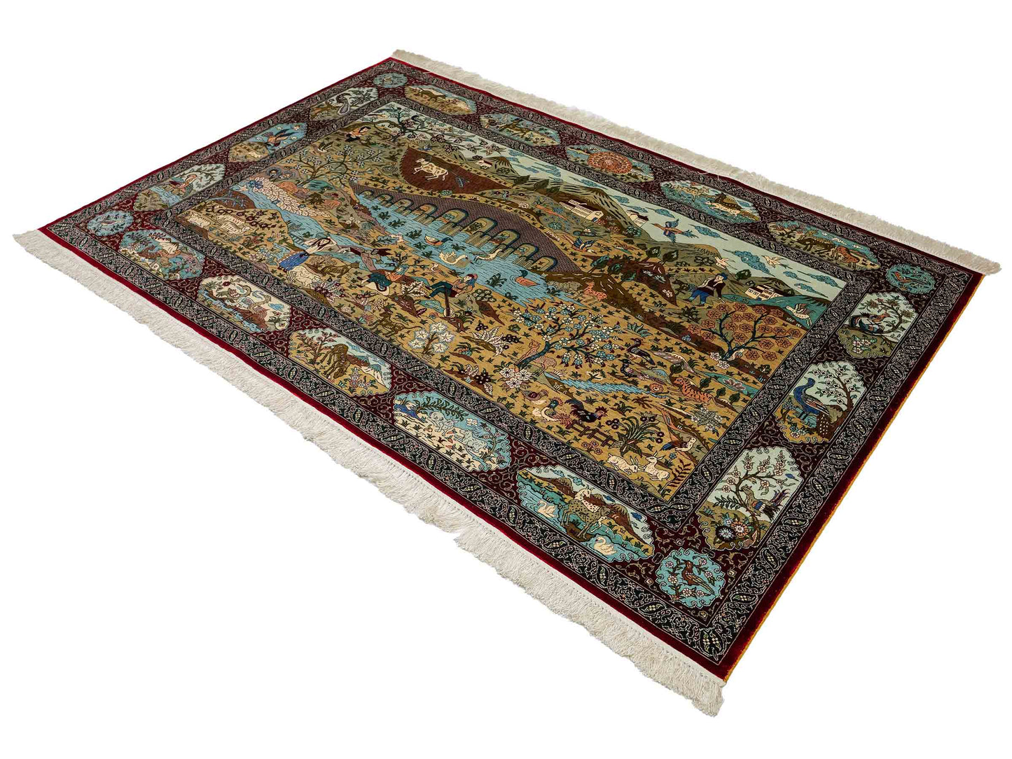 Sehr feiner, handgeknüpfter Khademi Orientteppich mit Ghom Design aus reiner Seide, rot, multicolor. 190x124 cm. Vertrieb durch Jupiter Intl.