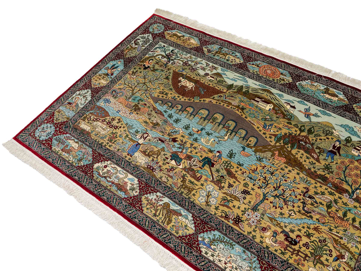 Sehr feiner, handgeknüpfter Khademi Orientteppich mit Ghom Design aus reiner Seide, rot, multicolor. 190x124 cm. Vertrieb durch Jupiter Intl.