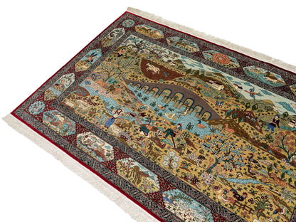 Sehr feiner, handgeknüpfter Khademi Orientteppich mit Ghom Design aus reiner Seide, rot, multicolor. 190x124 cm. Vertrieb durch Jupiter Intl.