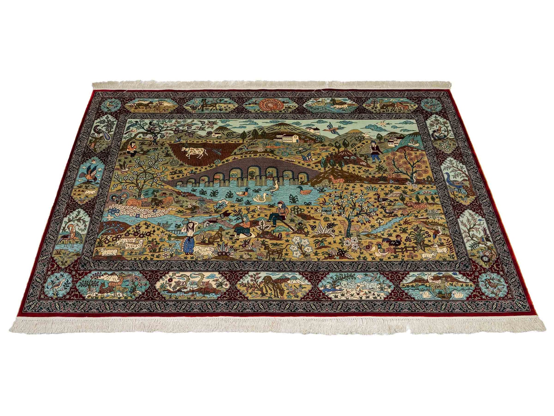 Sehr feiner, handgeknüpfter Khademi Orientteppich mit Ghom Design aus reiner Seide, rot, multicolor. 190x124 cm. Vertrieb durch Jupiter Intl.
