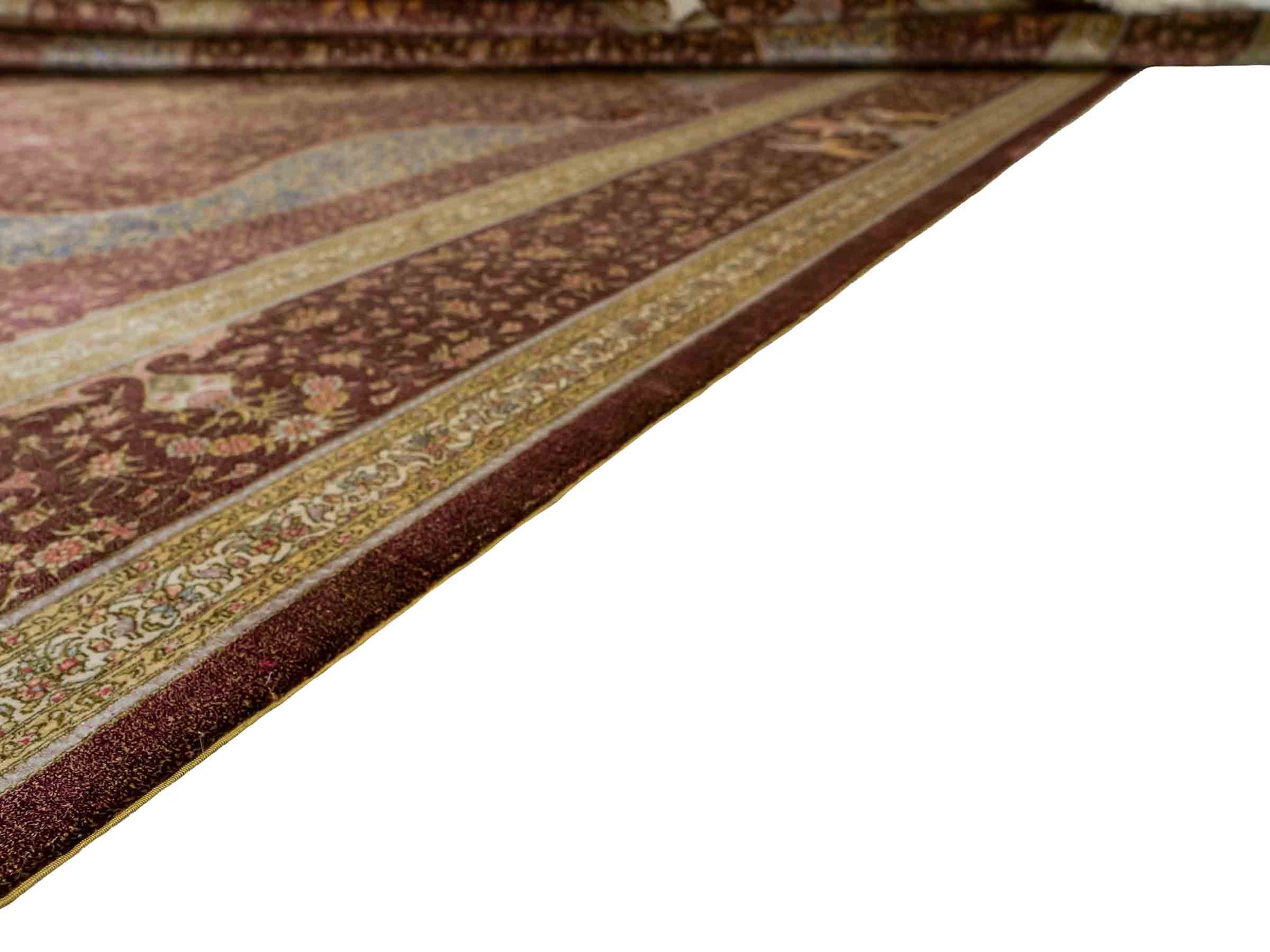 Extrem feiner, handgeknüpfter Khademi Orientteppich mit Ghom Design aus reiner Seide, braun, rost, gold. Unikat. 286x187 cm. Vertrieb durch Jupiter Intl.