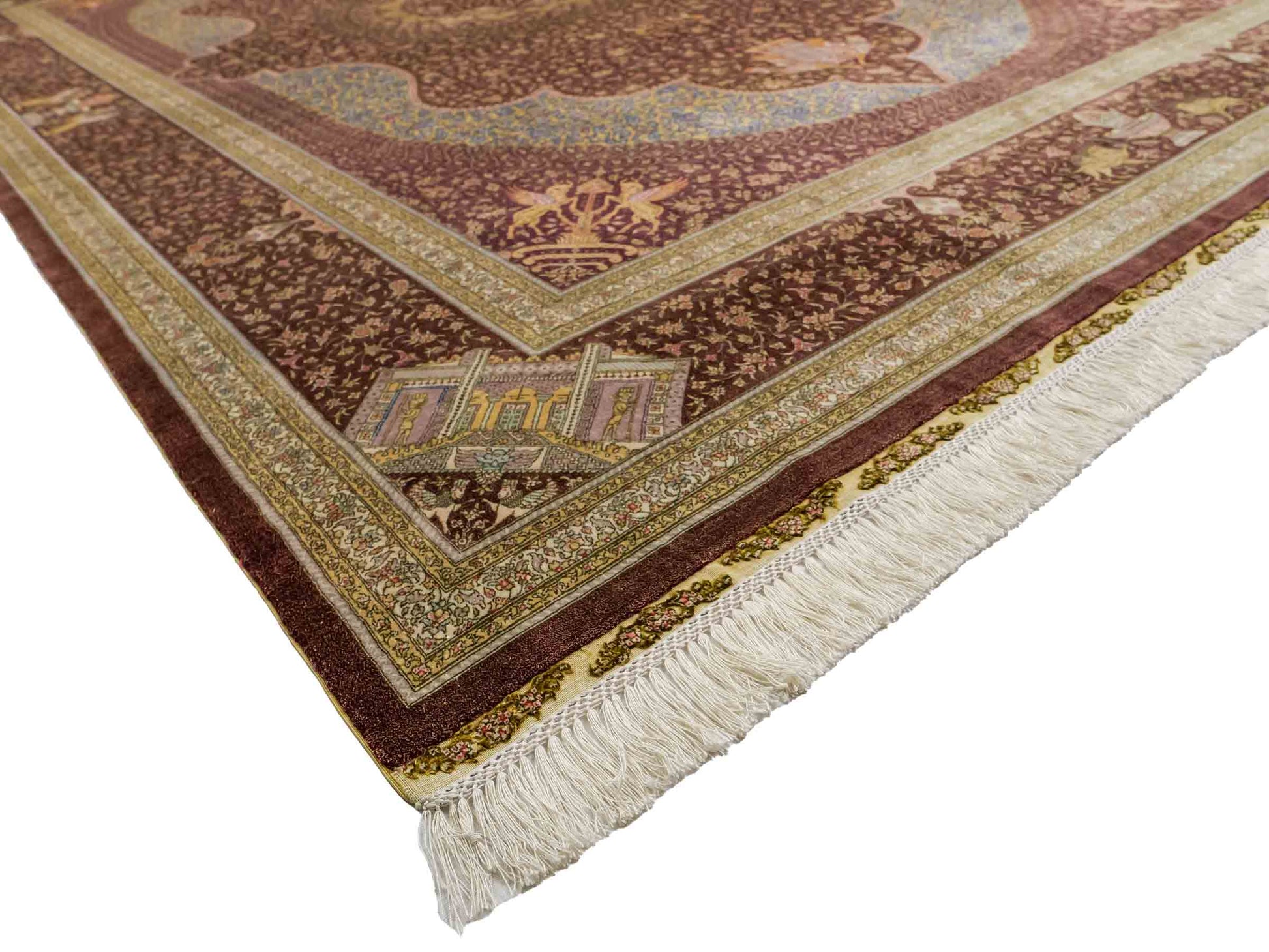 Extrem feiner, handgeknüpfter Khademi Orientteppich mit Ghom Design aus reiner Seide, braun, rost, gold. Unikat. 286x187 cm. Vertrieb durch Jupiter Intl.