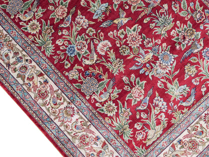 Sehr feiner, handgeknüpfter Khademi Orientteppich Läufer aus Seide mit Ghom Design, rot, creme. 306x79 cm. Vertrieb durch Jupiter Intl.