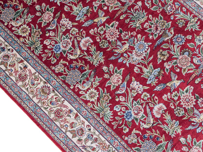Sehr feiner, handgeknüpfter Khademi Orientteppich Läufer aus Seide mit Ghom Design, rot, creme. 306x79 cm. Vertrieb durch Jupiter Intl.