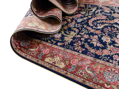 Sehr feiner, handgeknüpfter Khademi Ghom Orientteppich Läufer aus purer Seide, blau, rosa. 308x78 cm. Vertrieb durch Jupiter Intl.