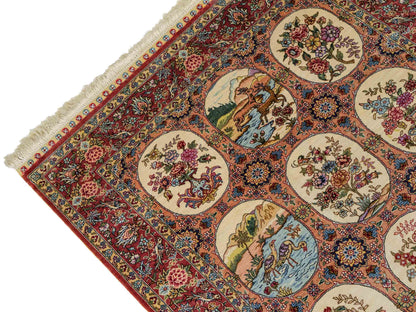 Sehr feiner, handgeknüpfter Khademi Läufer Orientteppich mit Ghom Design aus reiner Seide, multicolor. 363x78 cm. Vertrieb durch Jupiter Intl.