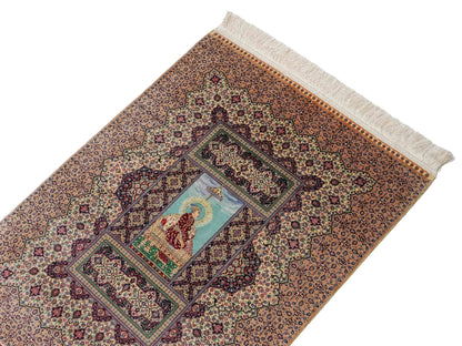 Extrem feiner, handgeknüpfter Khademi Ghom Orientteppich aus purer Seide, beige, braun, creme. 86x64 cm. Verkauf durch Jupiter Intl.