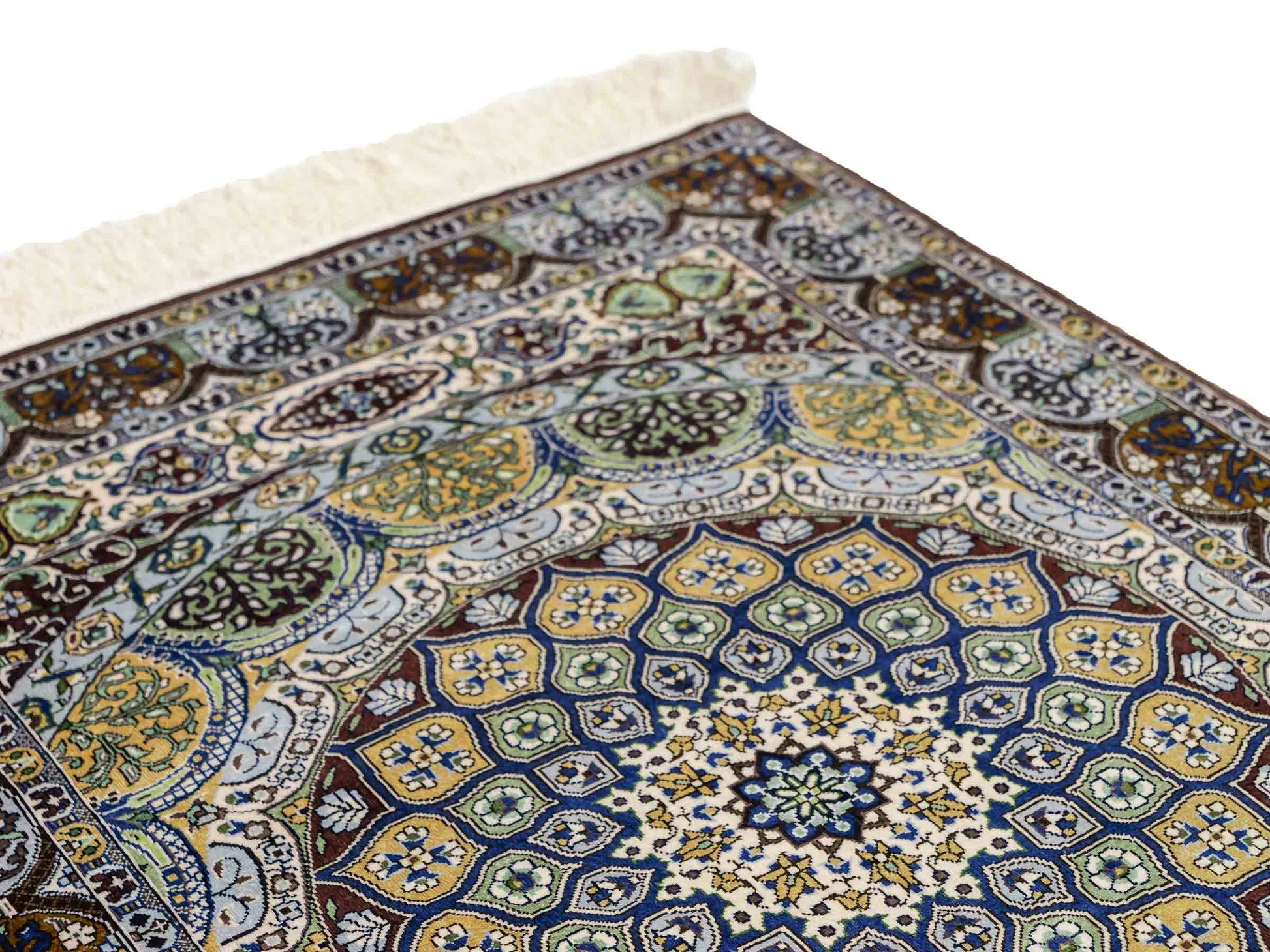 Sehr feiner, handgeknüpfter Khademi Orientteppich mit Ghom Design aus reiner Seide, braun, multicolor. 92x62 cm. Vertrieb durch Jupiter Intl.