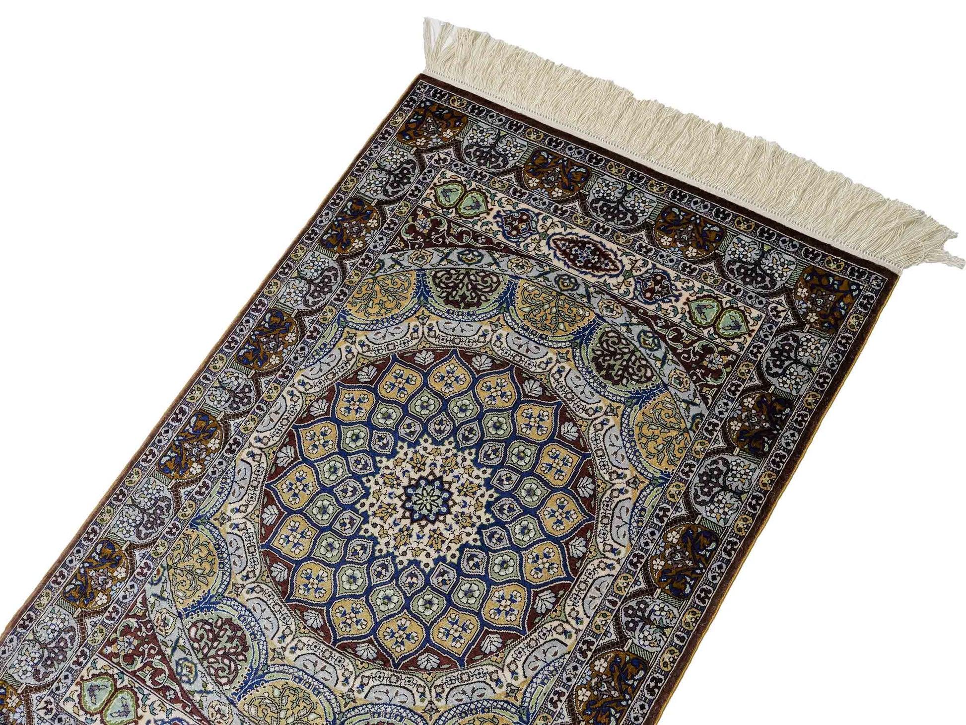 Sehr feiner, handgeknüpfter Khademi Orientteppich mit Ghom Design aus reiner Seide, braun, multicolor. 92x62 cm. Vertrieb durch Jupiter Intl.