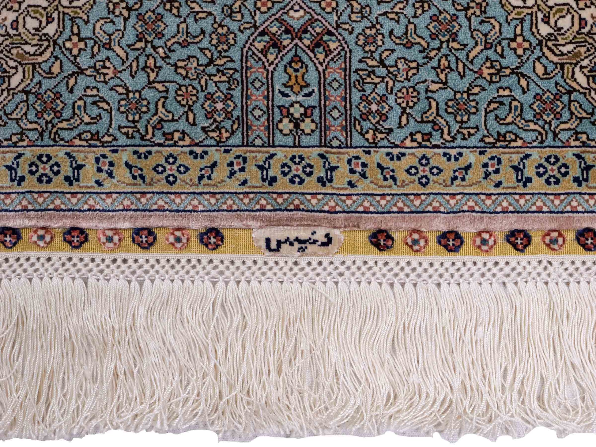 Extrem feiner, handgeknüpfter Khademi Orientteppich mit Ghom Design aus purer Seide, blau, multicolor. 92x63 cm. Vertrieb durch Jupiter Intl.