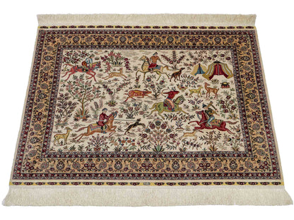 Extrem feiner, handgeknüpfter Khademi Ghom Orientteppich aus purer Seide, weiß, creme. 97x75 cm. Verkauf durch Jupiter Intl.