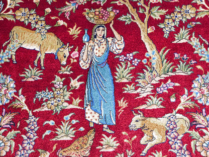 Sehr feiner, handgeknüpfter Khademi Orientteppich mit Hereke Design aus reiner Seide, rot, blau. Vertrieb durch Jupiter Intl.