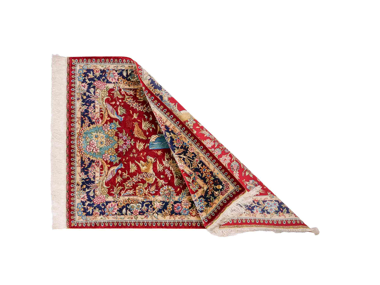 Sehr feiner, handgeknüpfter Khademi Orientteppich mit Hereke Design aus reiner Seide, rot, blau. Vertrieb durch Jupiter Intl.
