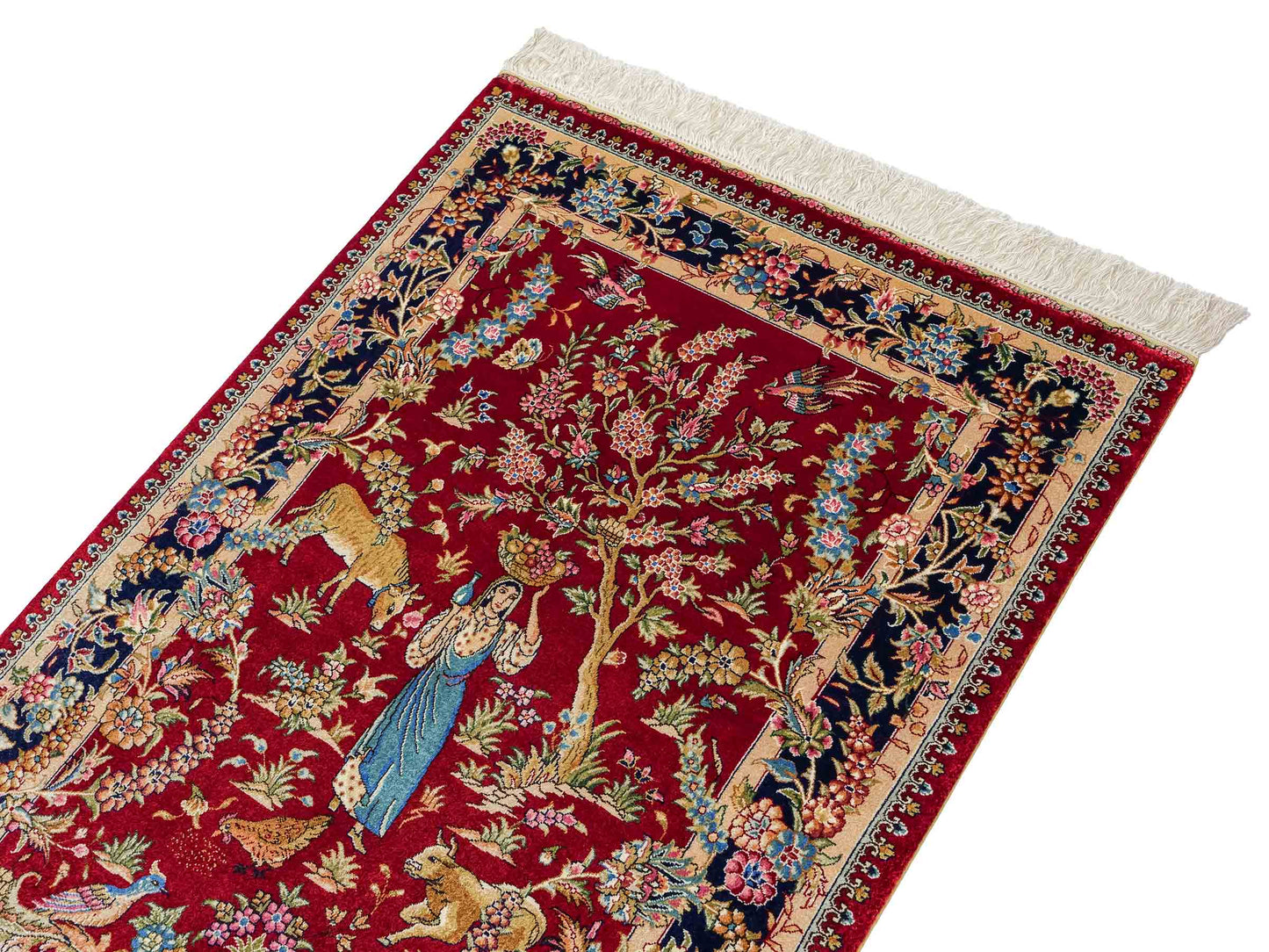 Sehr feiner, handgeknüpfter Khademi Orientteppich mit Hereke Design aus reiner Seide, rot, blau. Vertrieb durch Jupiter Intl.
