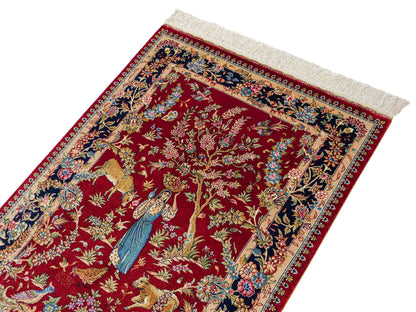 Sehr feiner, handgeknüpfter Khademi Orientteppich mit Hereke Design aus reiner Seide, rot, blau. Vertrieb durch Jupiter Intl.