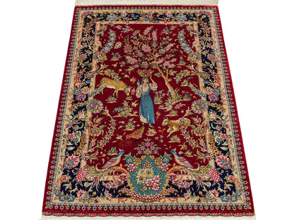 Sehr feiner, handgeknüpfter Khademi Orientteppich mit Hereke Design aus reiner Seide, rot, blau. Vertrieb durch Jupiter Intl.
