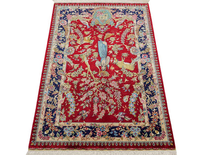 Sehr feiner, handgeknüpfter Khademi Orientteppich mit Hereke Design aus reiner Seide, rot, blau. Vertrieb durch Jupiter Intl.