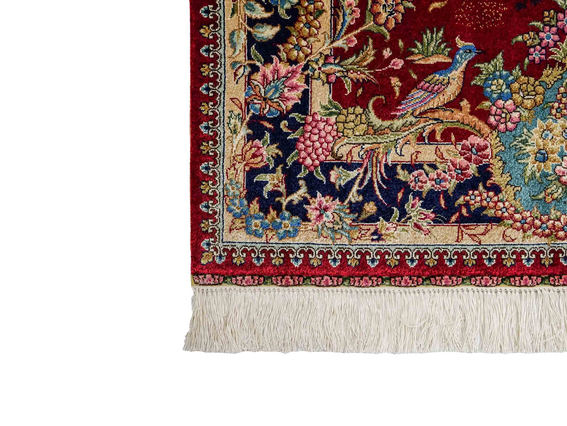 Sehr feiner, handgeknüpfter Khademi Orientteppich mit Hereke Design aus reiner Seide, rot, blau. Vertrieb durch Jupiter Intl.
