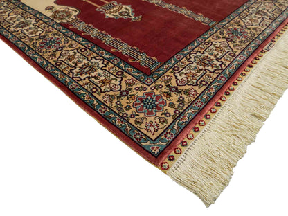 Sehr feiner, handgeknüpfter Khademi Orientteppich mit Hereke Design aus reiner Seide, rot, creme. 121x78 cm. Vertrieb durch Jupiter Intl.