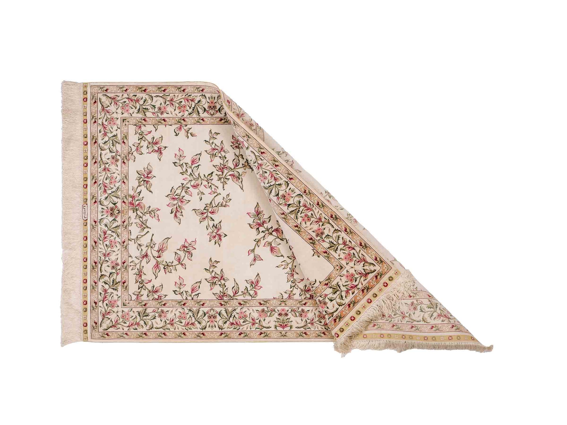 Sehr feiner, handgeknüpfter Khademi Orientteppich mit Hereke Design aus reiner Seide, weiß, creme. 122x78 cm. Vertrieb durch Jupiter Intl.