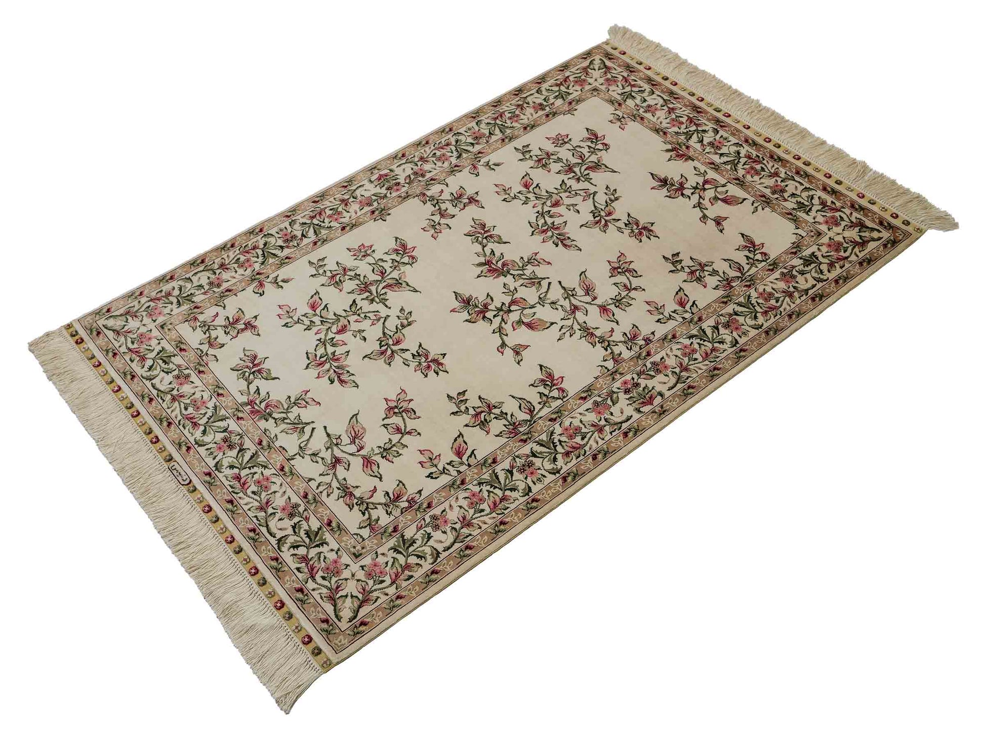 Sehr feiner, handgeknüpfter Khademi Orientteppich mit Hereke Design aus reiner Seide, weiß, creme. 122x78 cm. Vertrieb durch Jupiter Intl.
