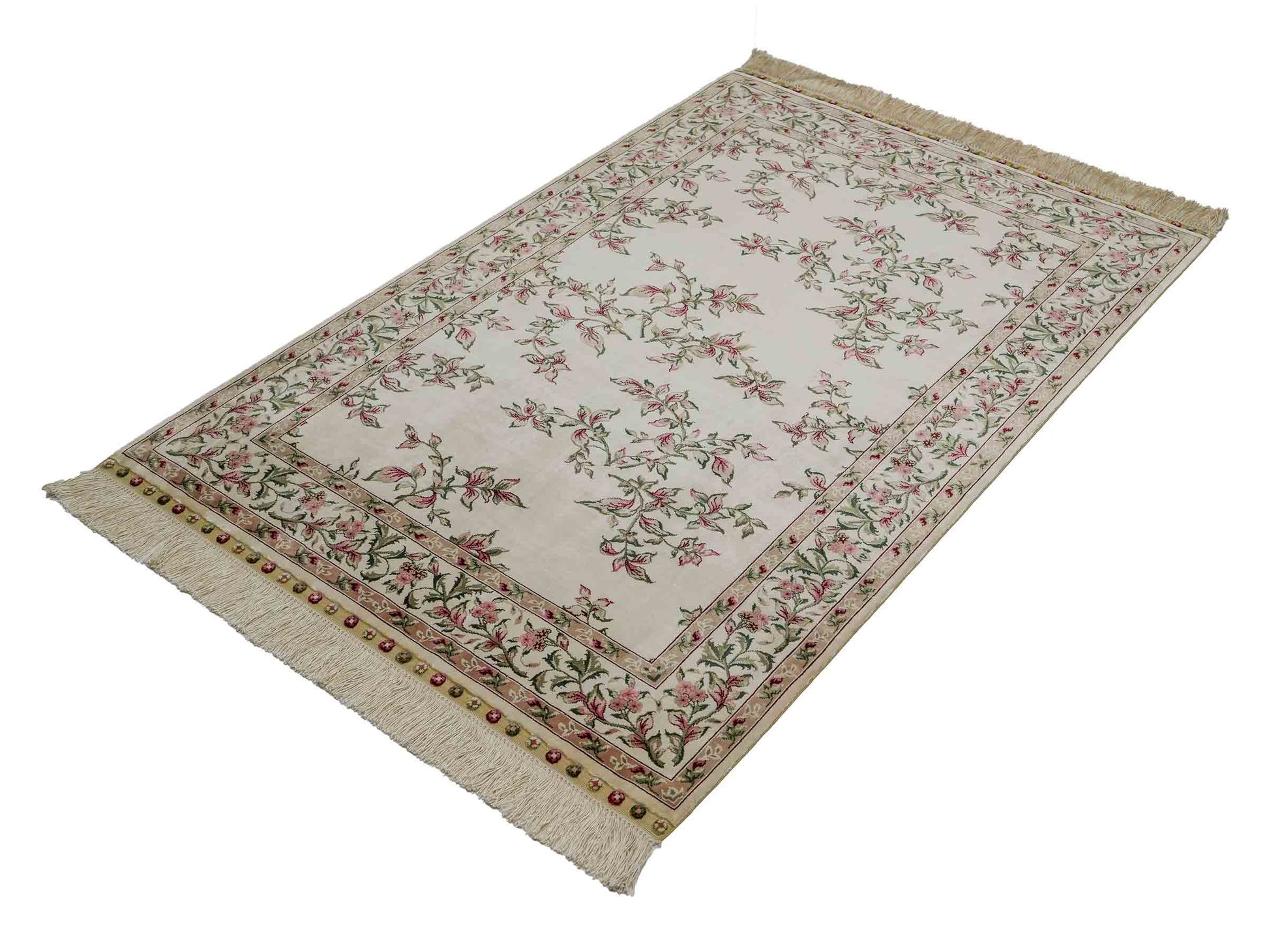 Sehr feiner, handgeknüpfter Khademi Orientteppich mit Hereke Design aus reiner Seide, weiß, creme. 122x78 cm. Vertrieb durch Jupiter Intl.