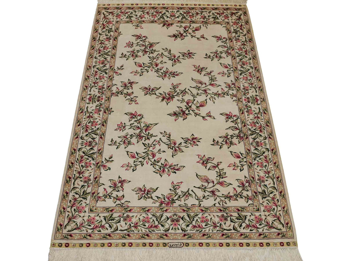 Sehr feiner, handgeknüpfter Khademi Orientteppich mit Hereke Design aus reiner Seide, weiß, creme. 122x78 cm. Vertrieb durch Jupiter Intl.
