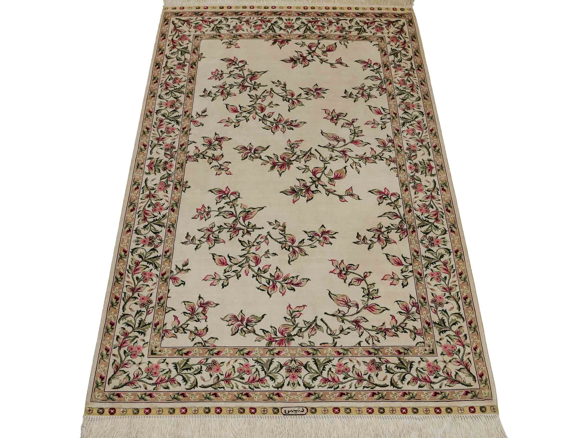 Sehr feiner, handgeknüpfter Khademi Orientteppich mit Hereke Design aus reiner Seide, weiß, creme. 122x78 cm. Vertrieb durch Jupiter Intl.