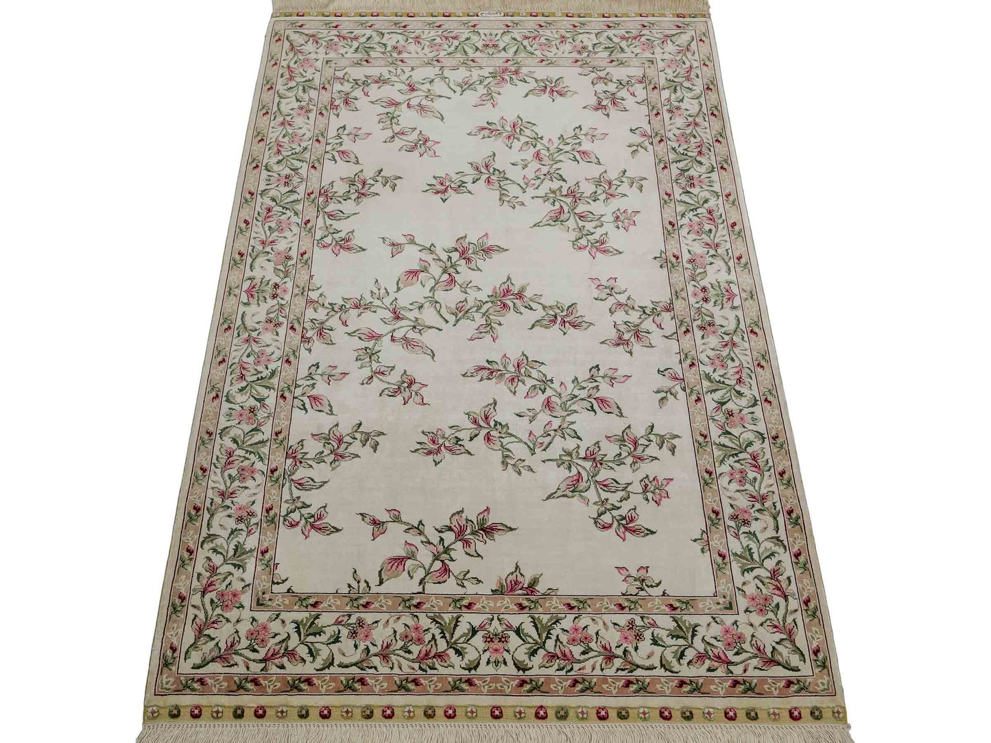 Sehr feiner, handgeknüpfter Khademi Orientteppich mit Hereke Design aus reiner Seide, weiß, creme. 122x78 cm. Vertrieb durch Jupiter Intl.