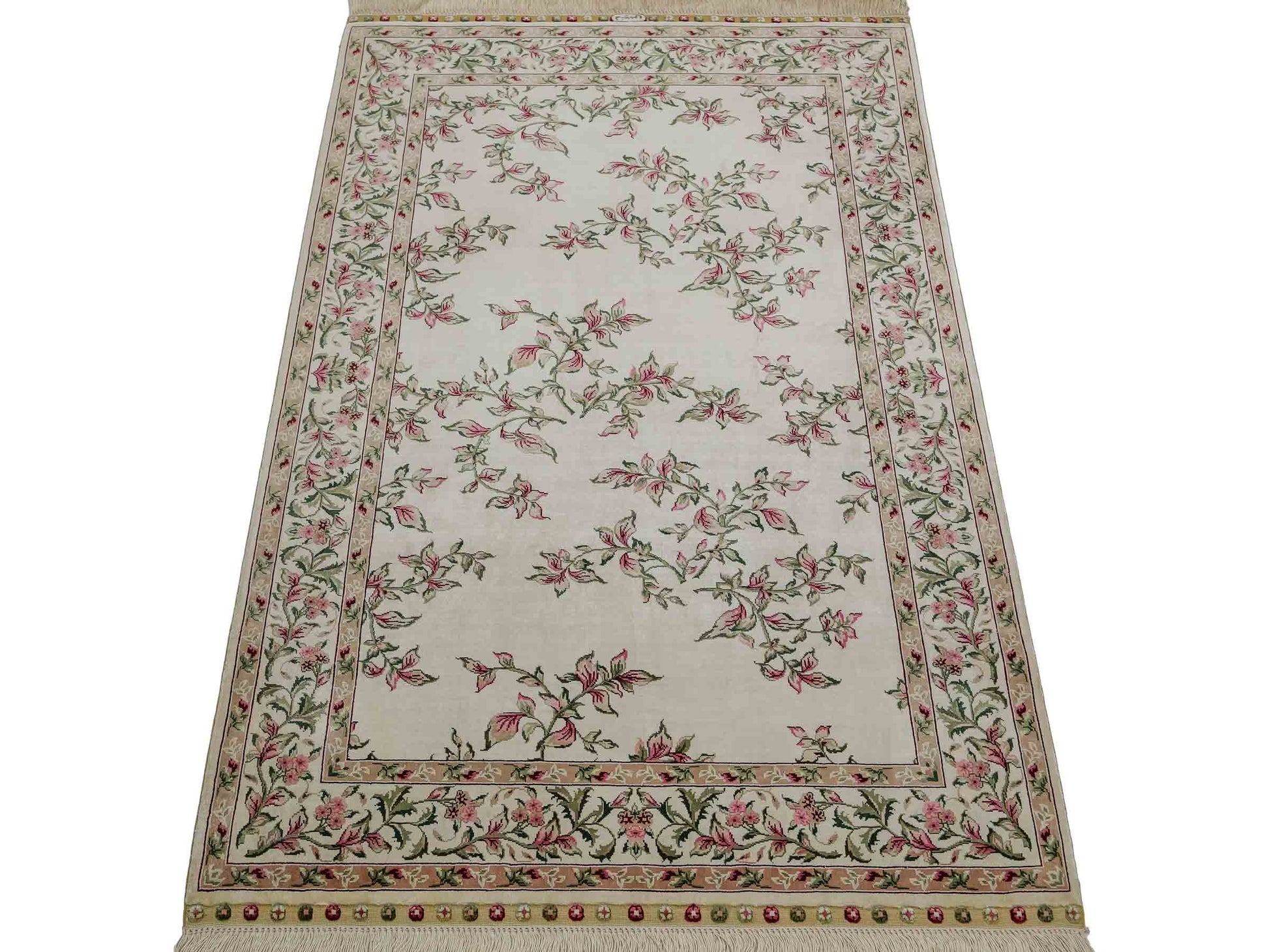 Sehr feiner, handgeknüpfter Khademi Orientteppich mit Hereke Design aus reiner Seide, weiß, creme. 122x78 cm. Vertrieb durch Jupiter Intl.