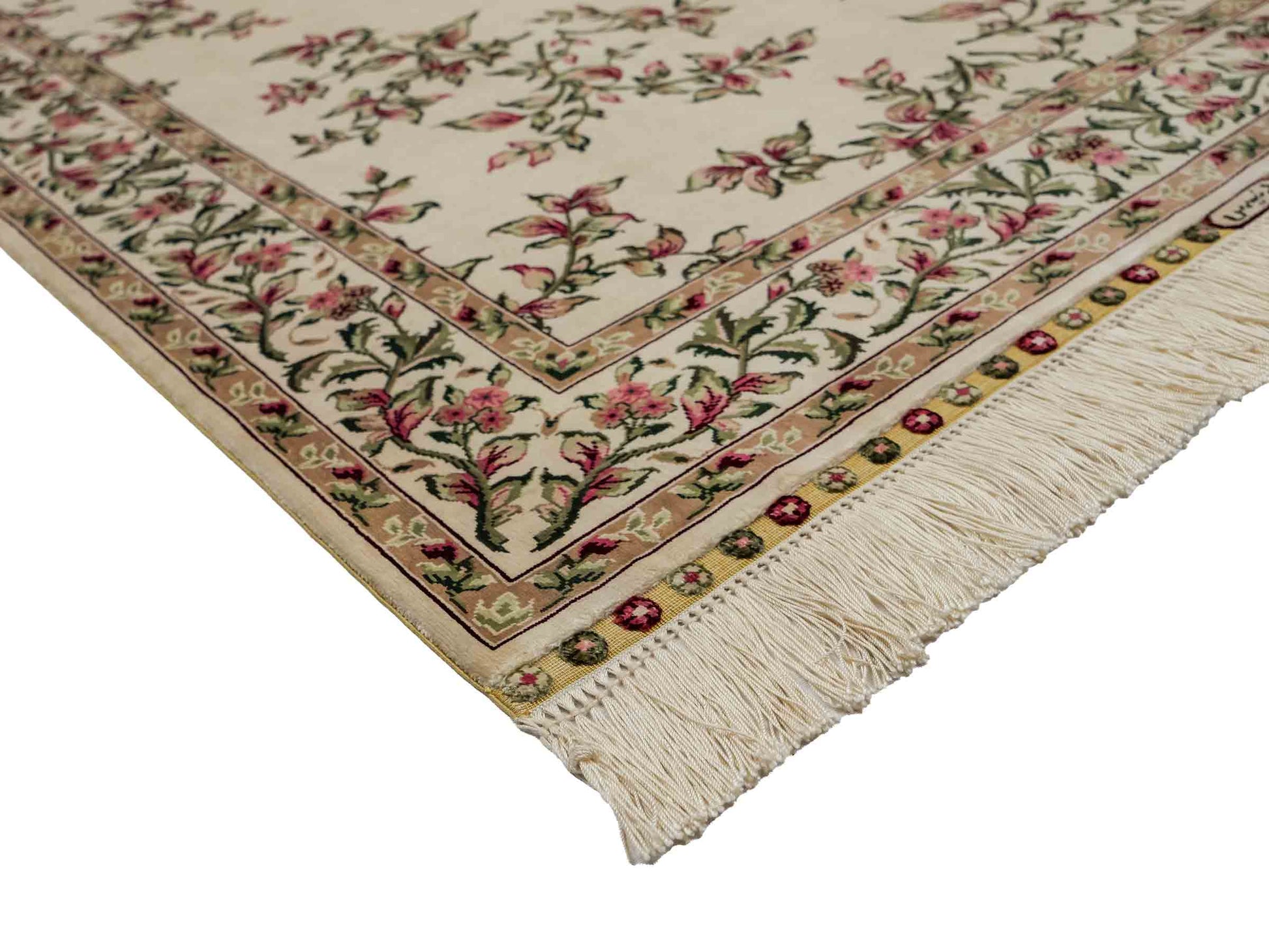 Sehr feiner, handgeknüpfter Khademi Orientteppich mit Hereke Design aus reiner Seide, weiß, creme. 122x78 cm. Vertrieb durch Jupiter Intl.