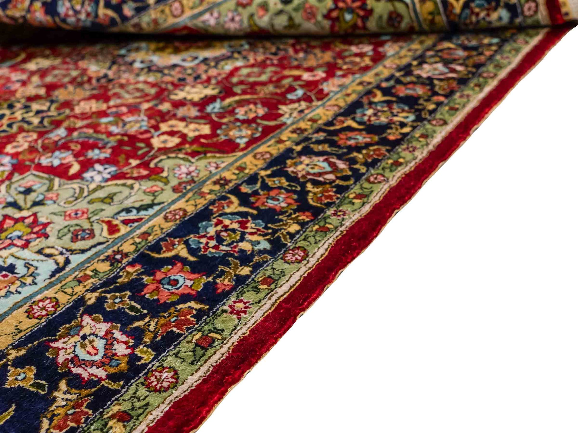 Sehr feiner, handgeknüpfter Khademi Orientteppich mit Hereke Design aus reiner Seide, rot, blau. 122x78 cm. Vertrieb durch Jupiter Intl.