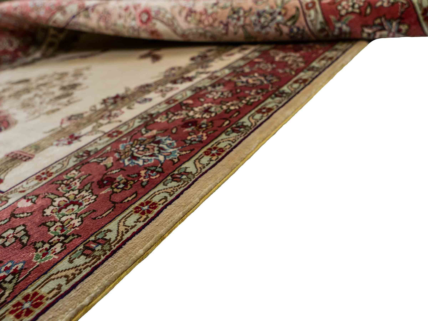Sehr feiner, handgeknüpfter Khademi Orientteppich mit Hereke Design aus reiner Seide, creme, rosa. 123x78 cm. Vertrieb durch Jupiter Intl.