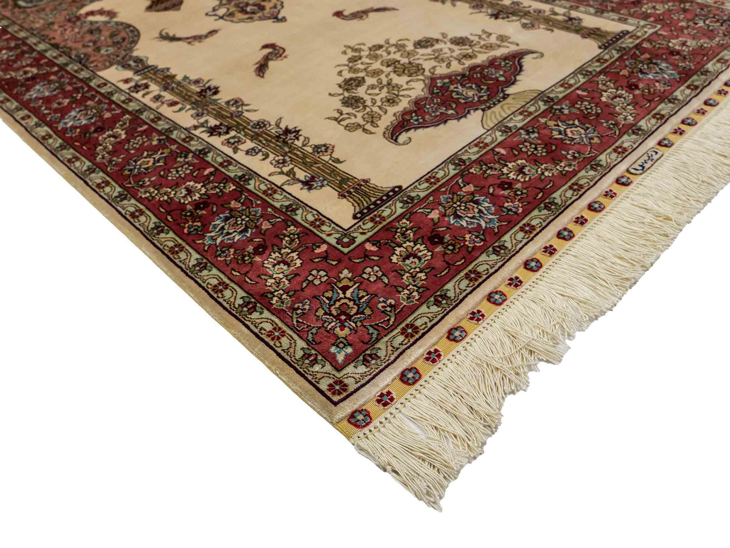 Sehr feiner, handgeknüpfter Khademi Orientteppich mit Hereke Design aus reiner Seide, creme, rosa. 123x78 cm. Vertrieb durch Jupiter Intl.