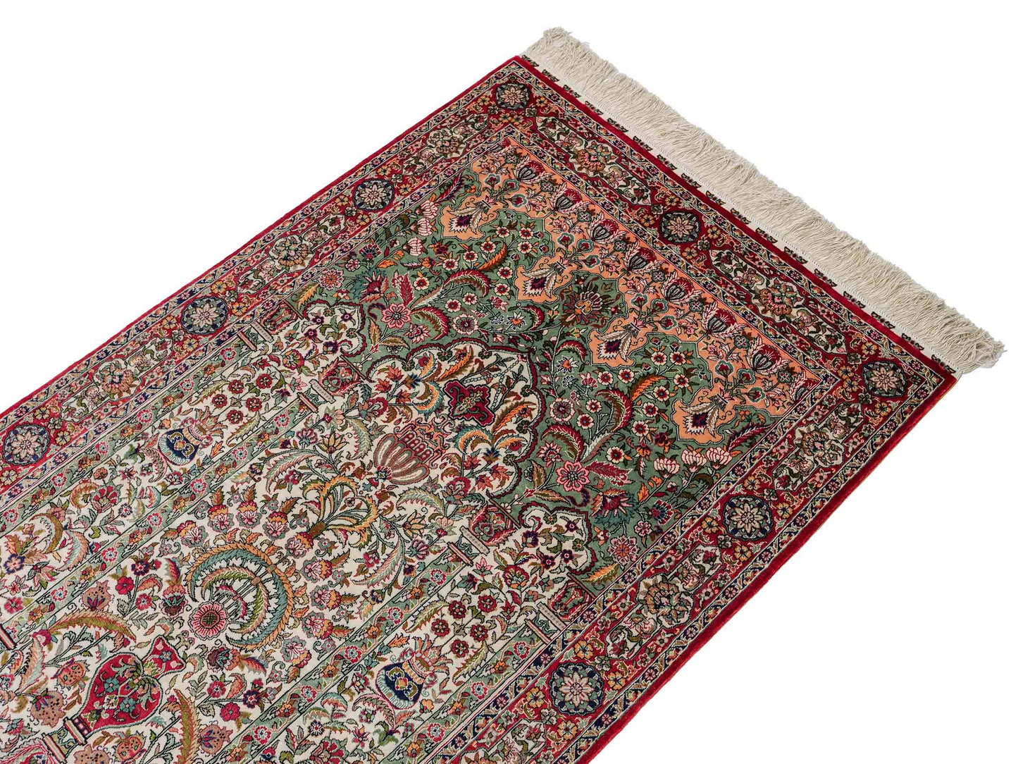 Sehr feiner, handgeknüpfter Khademi Orientteppich mit Hereke Design aus reiner Seide, rot, creme, mulitcolor. 123x79 cm. Vertrieb durch Jupiter Intl.