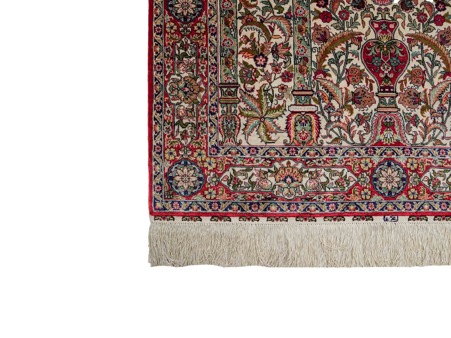 Sehr feiner, handgeknüpfter Khademi Orientteppich mit Hereke Design aus reiner Seide, rot, creme, mulitcolor. 123x79 cm. Vertrieb durch Jupiter Intl.