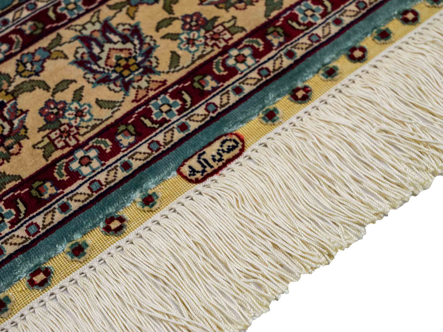 Sehr feiner, handgeknüpfter Khademi Orientteppich mit Hereke Design aus reiner Seide, blau, creme. 124x78 cm. Vertrieb durch Jupiter Intl.