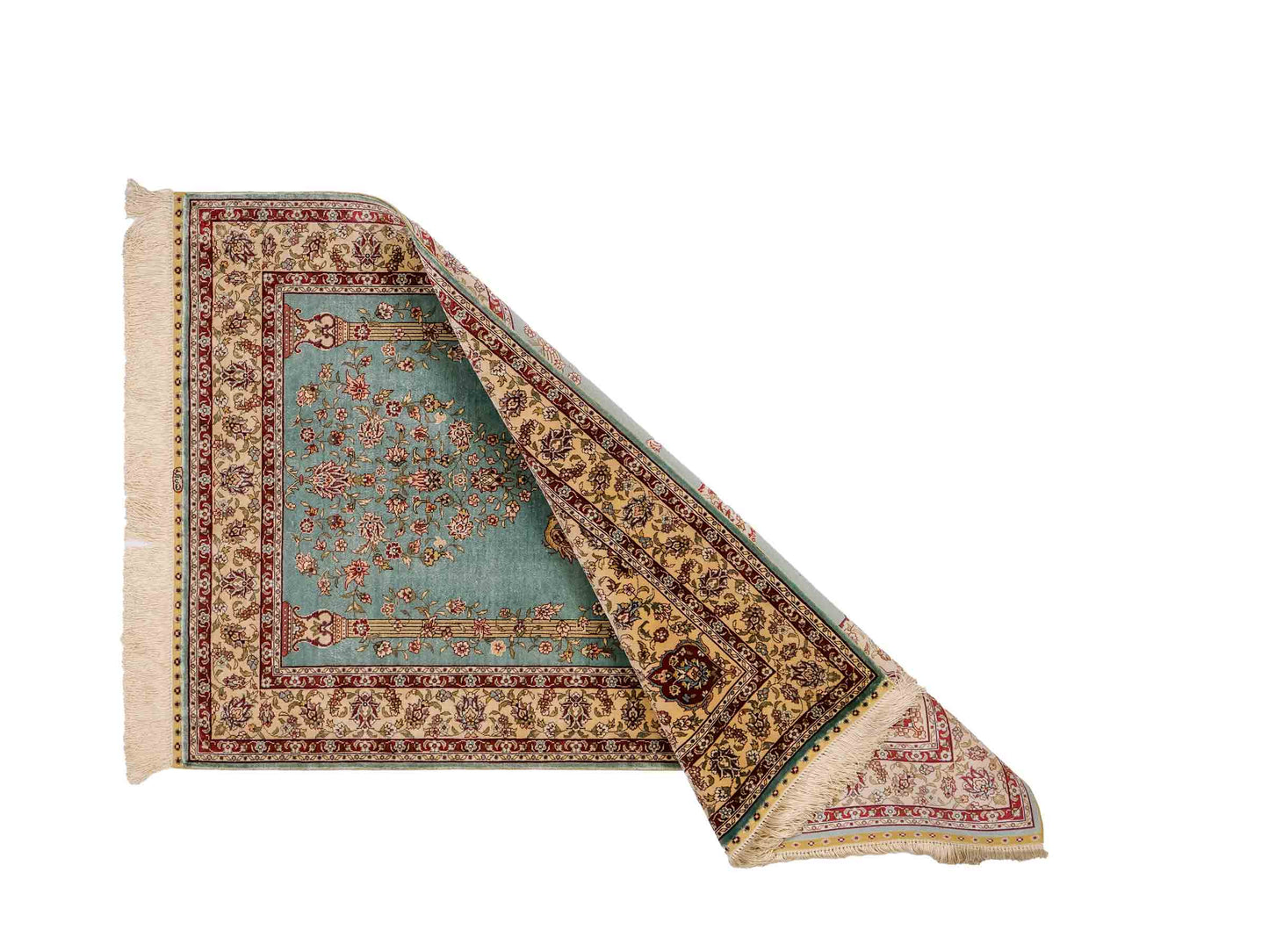 Sehr feiner, handgeknüpfter Khademi Orientteppich mit Hereke Design aus reiner Seide, blau, creme. 124x78 cm. Vertrieb durch Jupiter Intl.